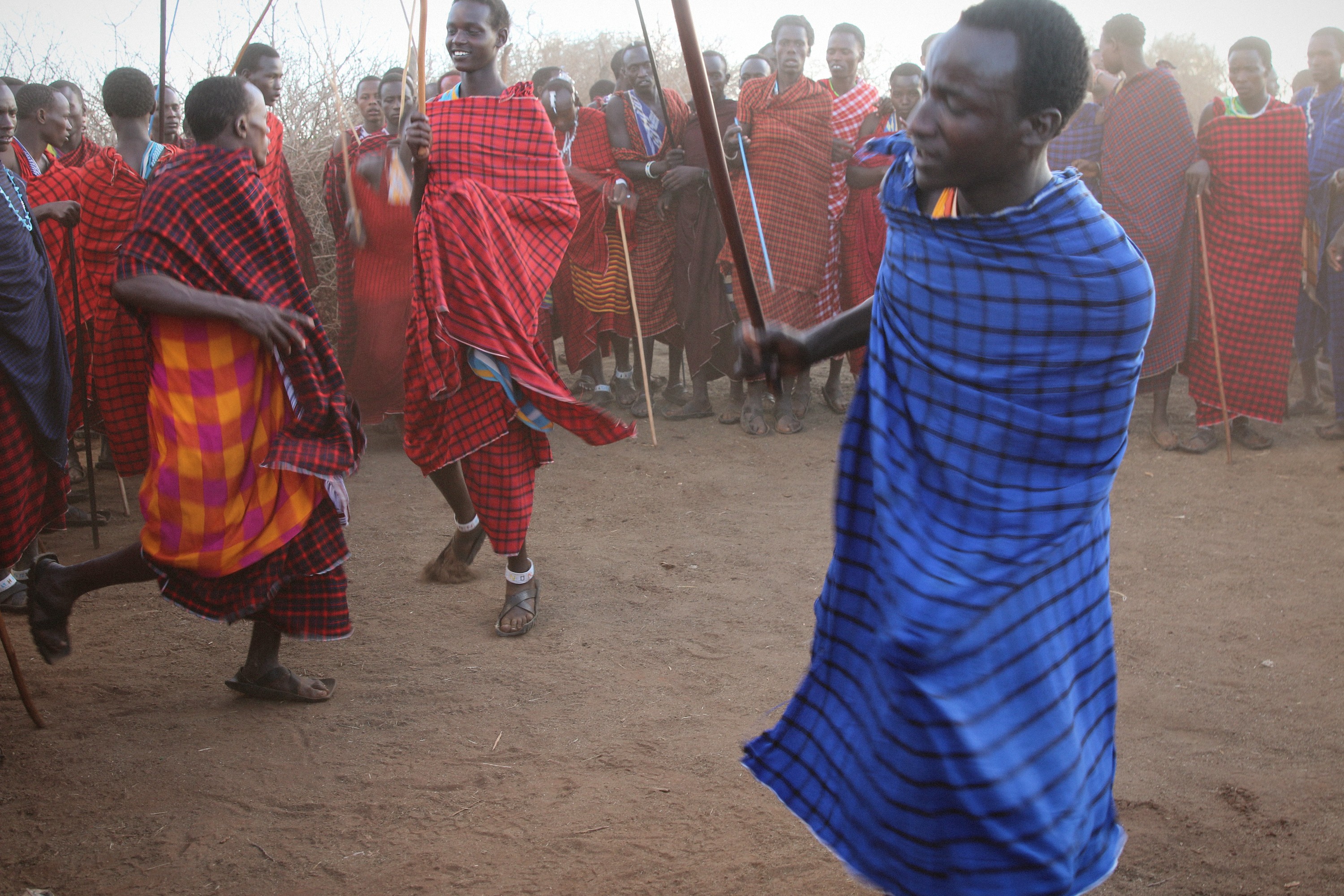 A Maasai guide dressed in a blue shuka